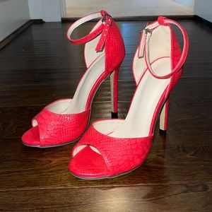 Red Mary Jane Peep Toe Stilettos